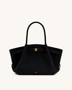 Hana Medium Suede Faux Leather Tote Bag - Black