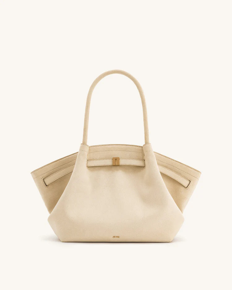 Hana Medium Faux Suede Tote Bag - Off-White