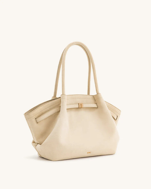 Hana Medium Faux Suede Tote Bag - Off-White