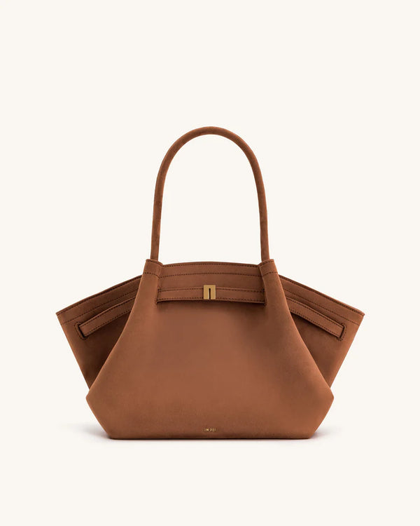 Hana Medium Suede Faux Leather Tote Bag - Brown