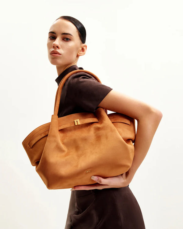 Hana Medium Suede Faux Leather Tote Bag - Brown