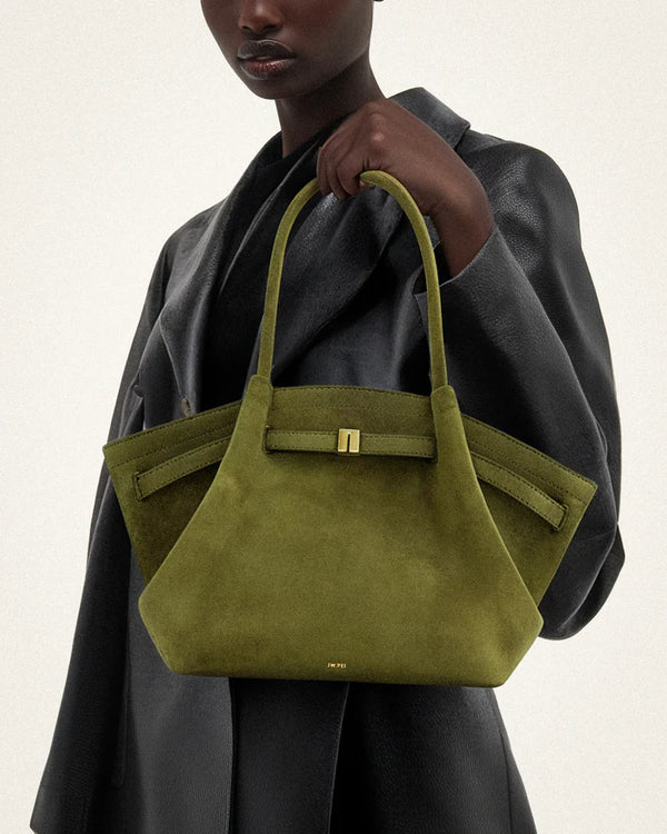 Hana Medium Faux Suede Tote Bag - Dark Olive Green