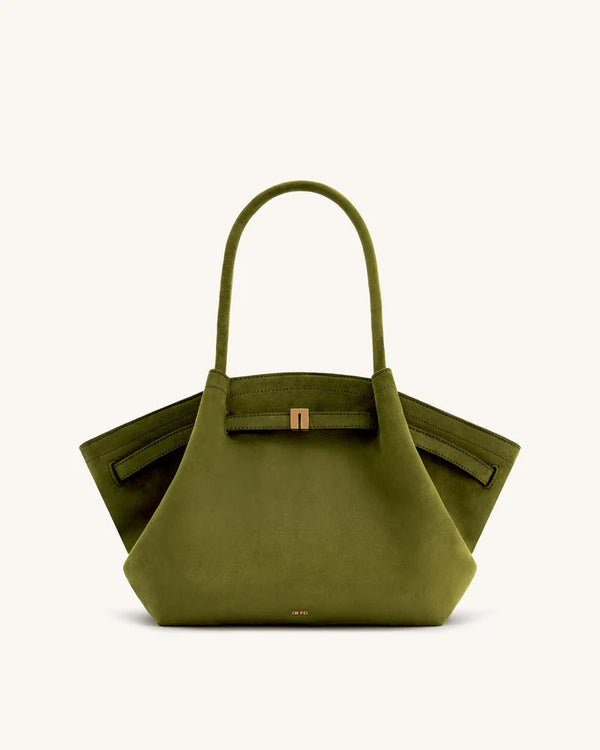 Hana Medium Faux Suede Tote Bag - Dark Olive Green